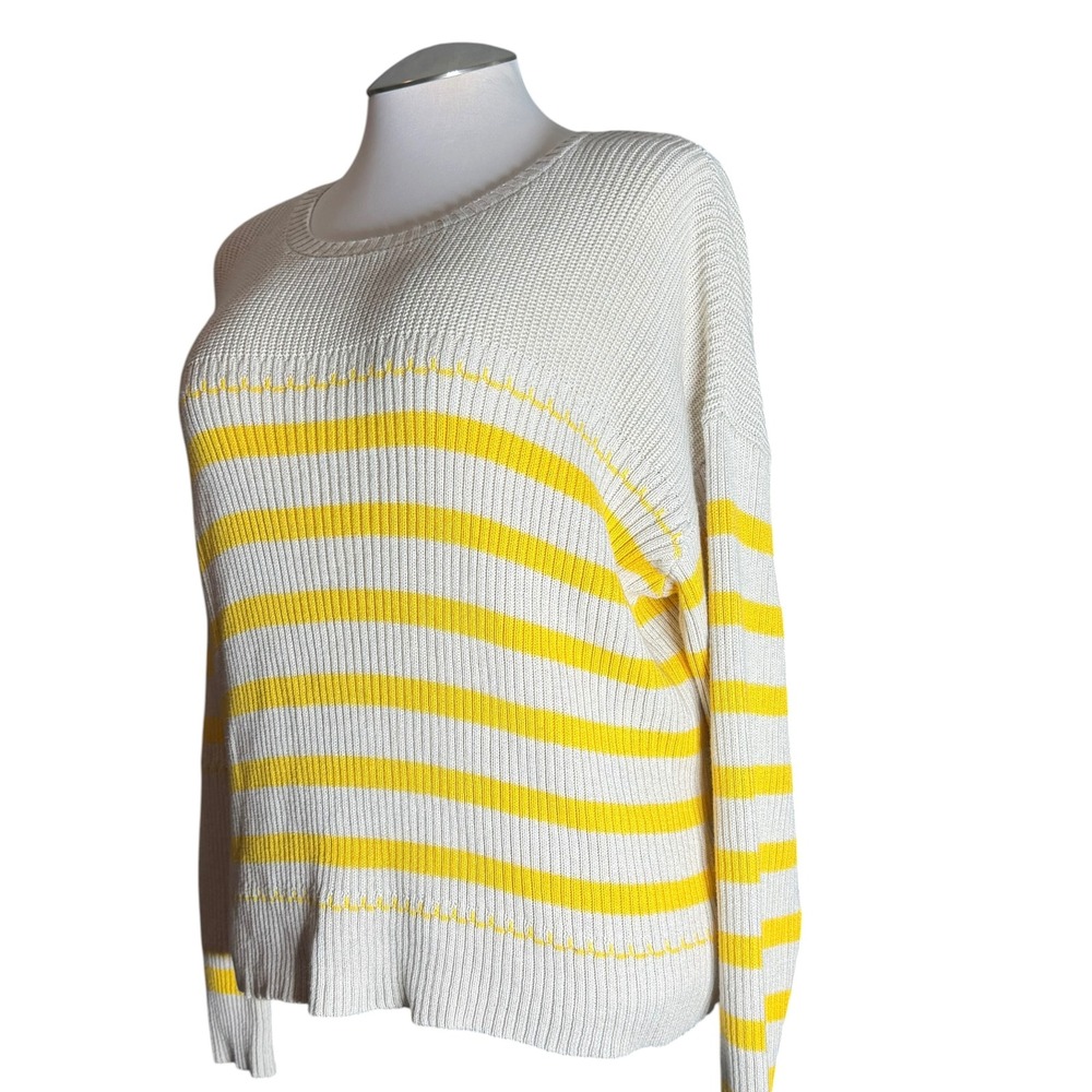 J. Society New York Striped Cotton Crewneck Sweater Yellow Oat 2331 Womens Large - Picture 3 of 9